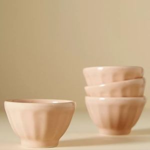Anthropologie Shiny Mini Latte Bowls - set of 4 - apricot pink